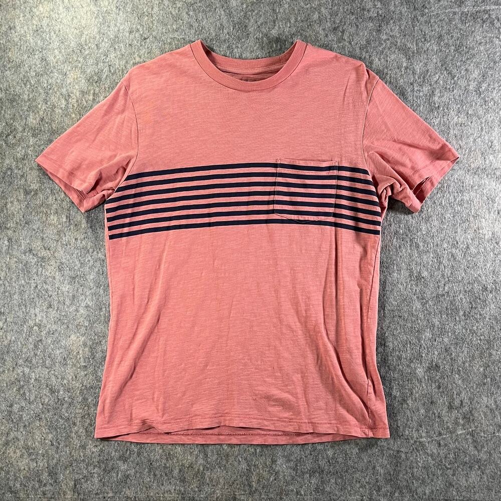 Uniqlo Slub Cotton Striped Chest Panel Tee Shirt / Mens L Large / Pink Pocket UT